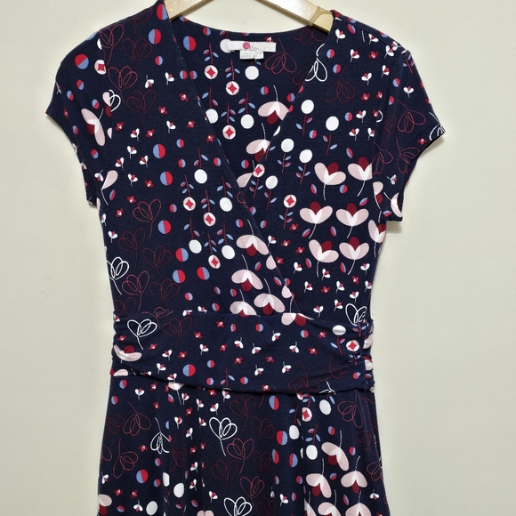Boden Lily Rushed Waist Jersey Maxi Dress Sz 6R Navy Floral Fit & Flare Stretchy - Picture 5 of 14